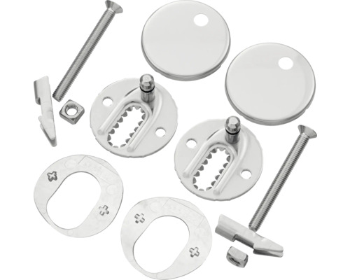 Bevestigingsset voor wastafel, bestaande uit schroeven, moeren en afdekkingen