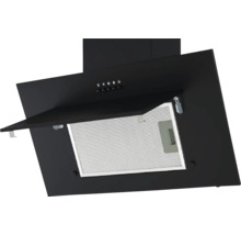 Zwarte afzuigkap met metalen vetfilter