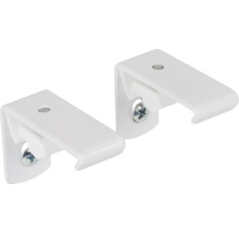 Twee witte gordijnroedehouders voor wandmontage.
