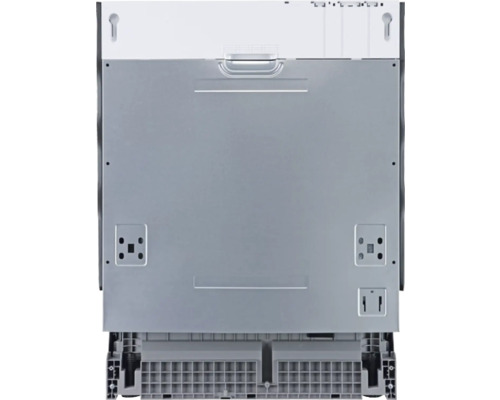 Achteraanzicht van een vaatwasser met compartimenten en uitsparingen