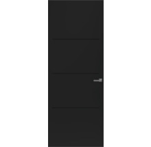 Zwarte binnendeur met horizontale groeven en deurklink