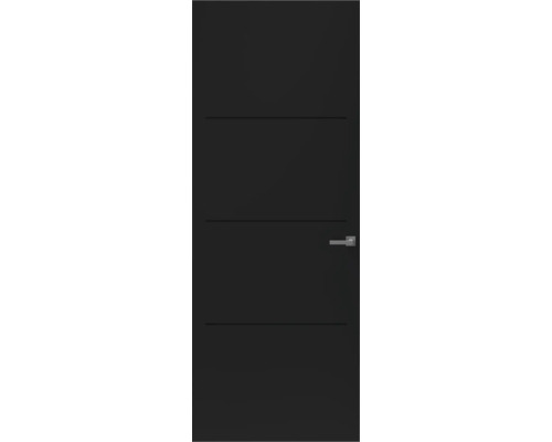 Zwarte binnendeur met horizontale groeven en deurklink