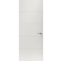 Gladde binnendeur met horizontale decoratieve freeslijnen en deurgreep