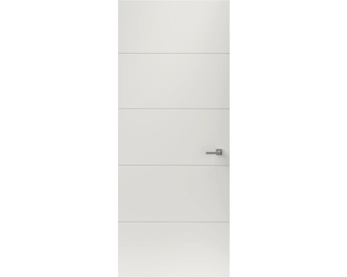 Gladde binnendeur met horizontale decoratieve freeslijnen en deurgreep