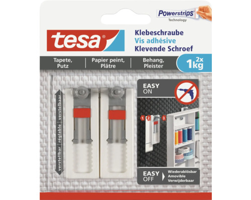TESA Powerstrips klevende spijker voor tegels & metaal 4 kg 2 stuks Tesa zelfklevende schroeven voor behang en pleister, draagkracht tot 1 kilogram