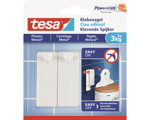 TESA Powerstrips klevende spijker voor tegels & metaal 3 kg 2 stuks Tesa Kleefnagel voor tegels en metaal, houdt tot 3 kilogram