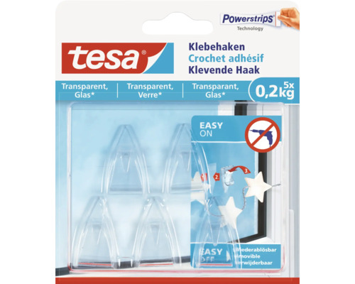 Tesa zelfklevende haken Powerstrips Technology, transparante uitvoering, 5 stuks