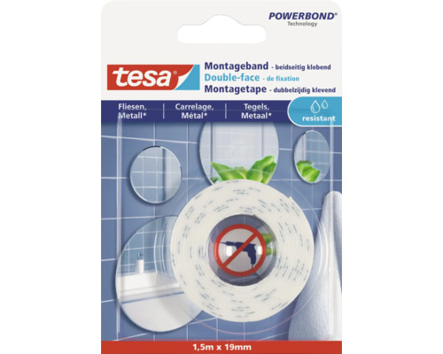 Tesa Powerbond montagetape, dubbelzijdig klevend, 1,5 meter bij 19 millimeter