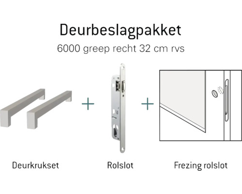 Deurbeslagpakket met deurkrukset, rolslot en frezing rolslot