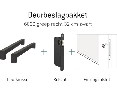 Deurbeslagpakket met deurkruk, rolslot en frees voor rolslot