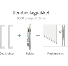 Deurbeslagpakket met deurkrukset, rolslot en frezing rolslot.