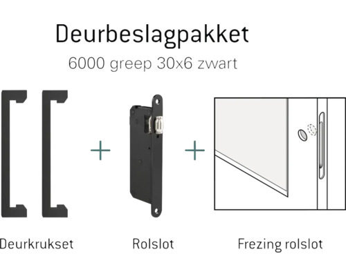 Deurbeslagpakket met deurkruk, rolslot en frees voor rolslot