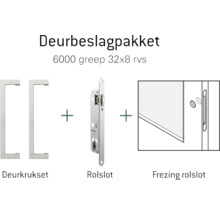 Deurbeslagpakket met deurkrukset, rolslot en freesing rolslot.