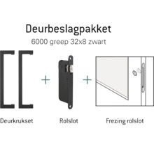 Deurbeslagpakket met deurklinkstel, rolslot en uitsparing voor rolslot