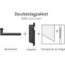 Deurbeslagset met deurklink, loopslot en frees voor klink en slot