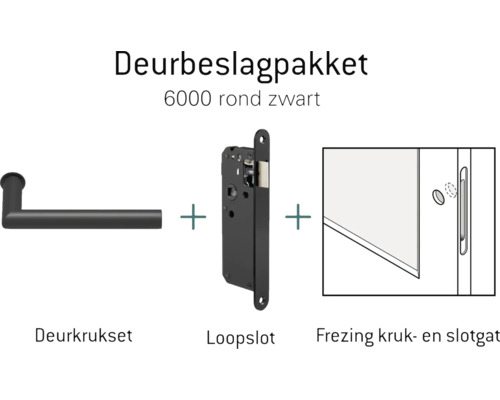 Deurbeslagset met deurklink, loopslot en frees voor klink en slot