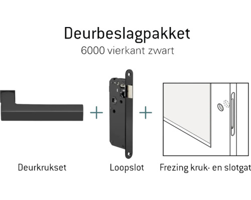 Deurbeslagpakket met deurkrukset, loopslot en freesing kruk- en slotgat