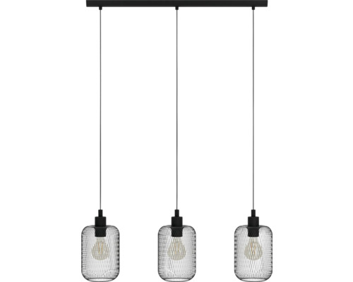 EGLO Hanglamp Wrington 3-lichts zwart Hanglamp met drie lampenkappen van draadgaas