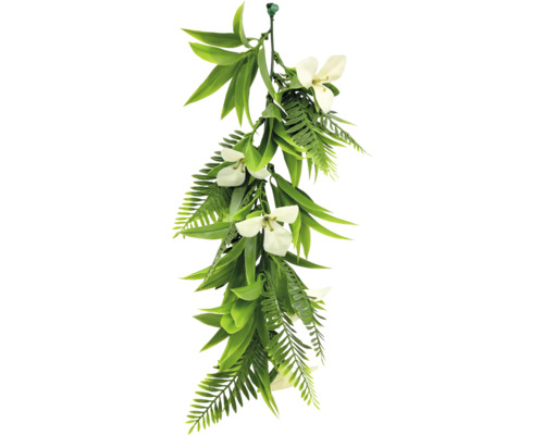 Kunsthangstruik met bloemen en varenbladeren