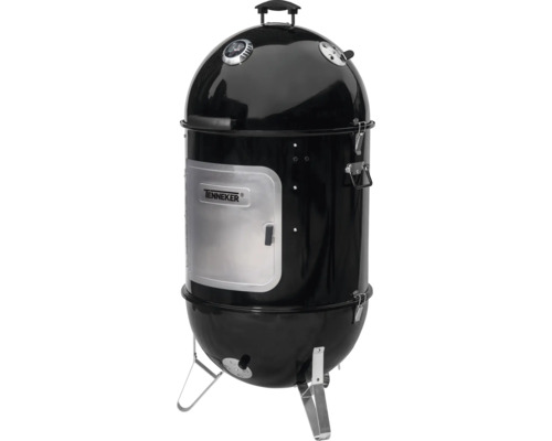 Zwarte Tenneker verticale barbecue met temperatuurweergave en zilverkleurige deur