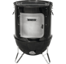 Zwarte bolvormige barbecue met deur en Tenneker Logo.