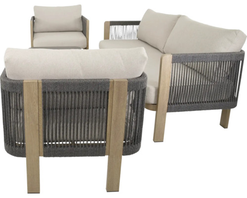 LESLI LIVING Loungeset Sora 4-delig incl. zitkussens beige Tuinmeubelset met fauteuils van hout en textiel