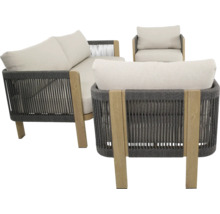 Tuinmeubelset met bank en stoelen van hout en touw