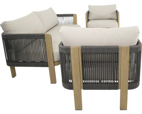 Tuinmeubelset met bank en stoelen van hout en touw