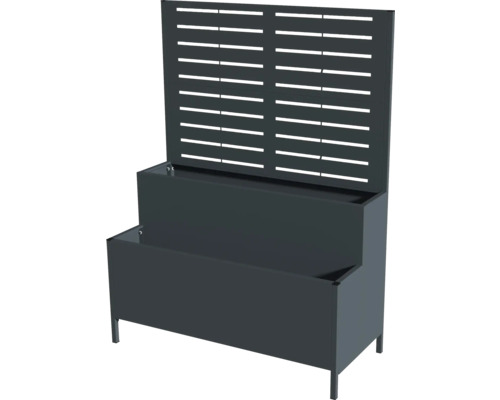 Donkergrijze plantenbak met klimrek voor de tuin