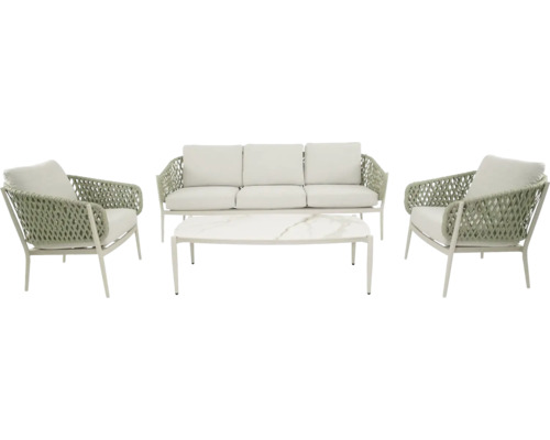 LESLI LIVING Loungeset Zaya 4-delig incl. zitkussens beige Tuinmeubelset met bank, twee fauteuils en tafel