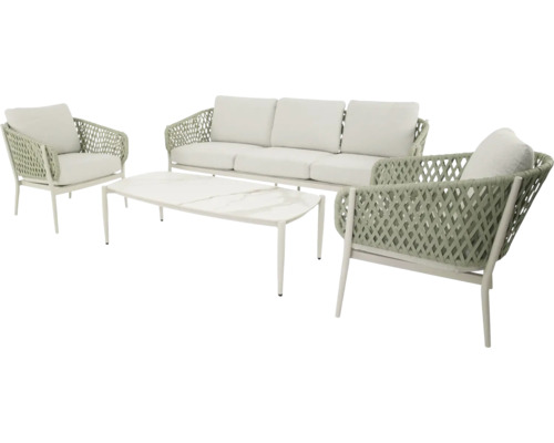 Tuinmeubelset met bank, twee fauteuils en tafel