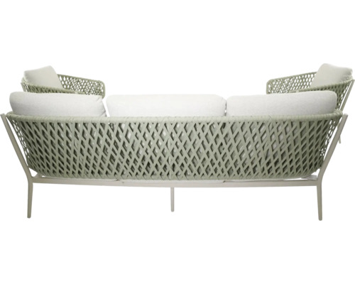 Tuinbank met sledeframe, rugleuning en witte kussens