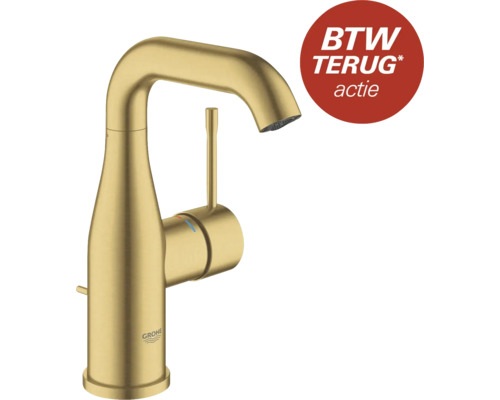 Grohe Logo op een gouden wastafelkraan