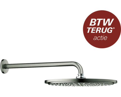 Regendouche met muurarm en vermelding van btw-teruggave actie