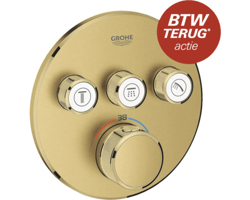 Grohe Logo opbouwthermostaatkraan met drie draaiknoppen en een temperatuurregelaar