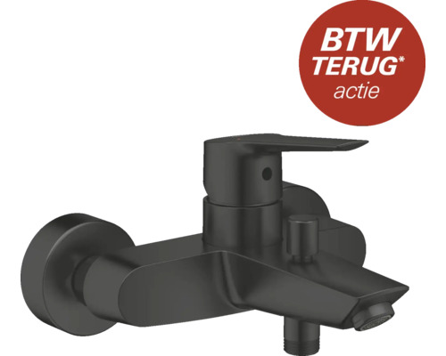 Zwarte badkraan met kortingsactie.