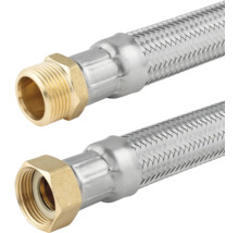 Twee flexibele omhulde slangen met verschillende aansluitingen