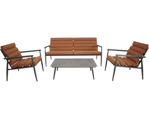 Tuinmeubelset met bank, twee fauteuils en een tafel voor buiten