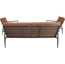 Tuinmeubelset bestaande uit een bank en een fauteuil met metalen frame en bekleding