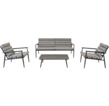 Tuinmeubelset met twee fauteuils, een bank en een tafel voor buiten