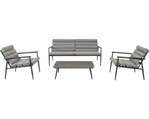 LESLI LIVING Loungeset Harper 4-delig incl. zitkunssens grijs Tuinmeubelset met twee fauteuils, een bank en een tafel voor buiten