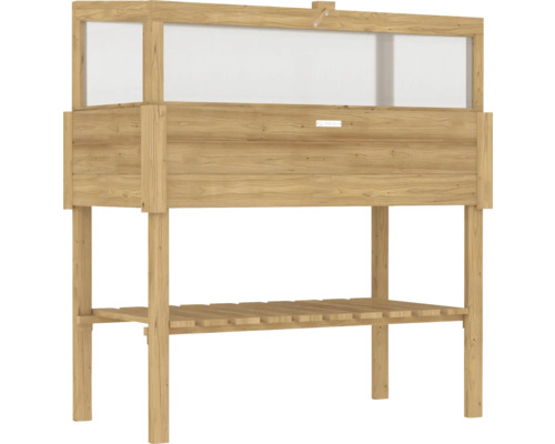 Houten plantenbak op poten met kweekopzetstuk en opbergplank