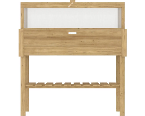 Houten plantenbak op poten met opbergruimte