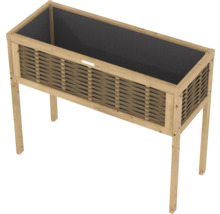 Houten plantenbak op poten met gevlochten zijwanden en plantfolie