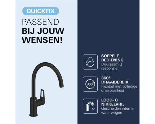 GROHE Keukenkraan Start Loop C-uitloop mat zwart Keukenkraan met hoge uitloop en 360 graden draaicirkel