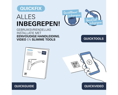 Quickfix Alles inbegrepen: eenvoudige installatie met handleiding, video en gereedschap.