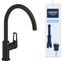 Zwarte keukenkraan met hoge uitloop en Grohe Logo