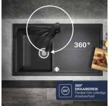 Spoelbak met 360 graden draaibereik van de kraan