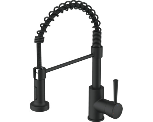 Zwarte keukenkraan met spiraalveer