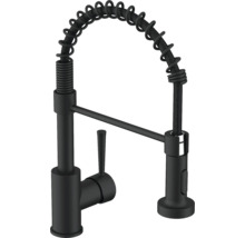 Zwarte keukenkraan met spiraalvormige uitloop